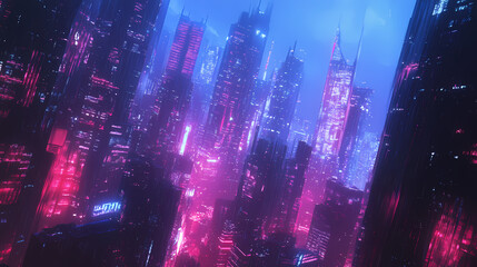 Cityscape glow - cybernetic night aura. Mystique. Illustration