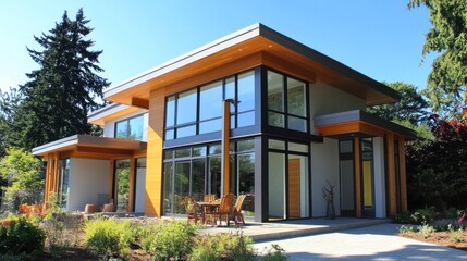 Wall Mural - Modern Home with Expansive Windows and a Patio