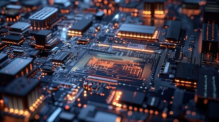 Poster - A high-tech setup for quantum simulation, showcasing a powerful computer with intricate quantum circuits under a dimly lit atmosphere filled with glowing screens.