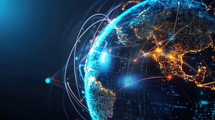 Global connectivity illustrated with glowing lines linking cities