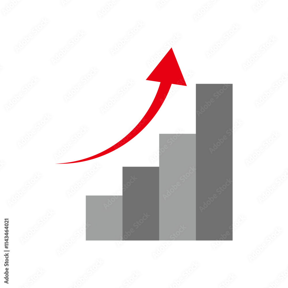 上昇するグラフ 棒グラフと赤い矢印 Rising graph bar graph and red arrow Stock Vector ...