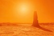 © mohdakram - Mysterious Monolith in a Desert Landscape Under an Orange Sunlight Creating a Surreal and Dreamlike Atmosphere in an Otherworldly Environment