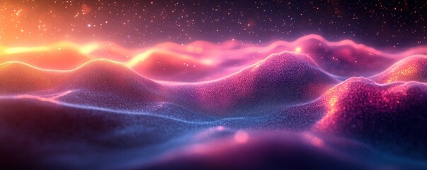 Aufkleber - Futuristic Digital Landscape Abstract Background Flowing Waves of Light Tech Data Visualization