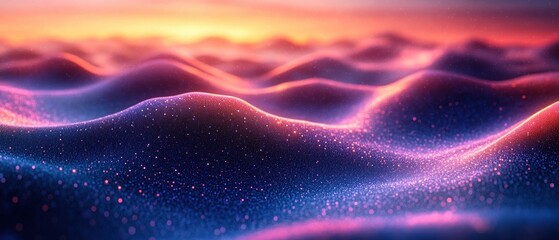 Fototapete - Futuristic Digital Wave Landscape with Flowing Lines in Blue and Purple for Cybersecurity Applications