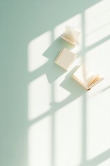 Aufkleber - Dreamy Sunlit Room with Floating Open Books Pastel Minimalism in Education