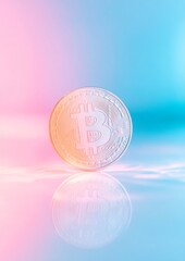 Aufkleber - Glowing Digital Coin on Reflective Surface with Geometric Minimalism