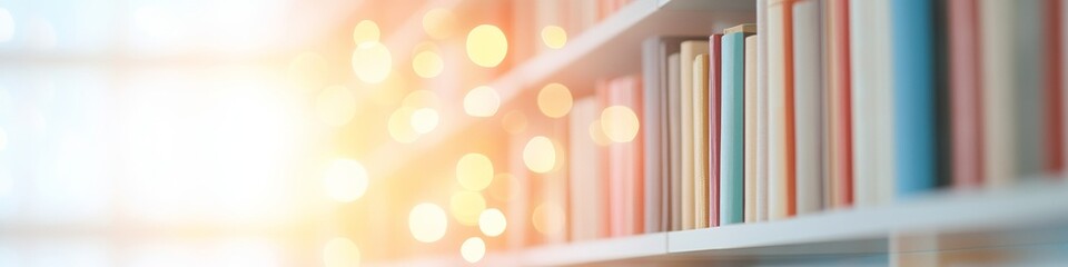 Aufkleber - Glowing Abstract Shapes and Blurred Bookshelves in a Dimly Lit Room - A Modern Stock Gem
