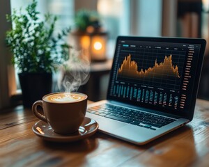 Poster - Modern Fintech Workspace Blockchain Data and Coffee in a Minimalistic Office Setting