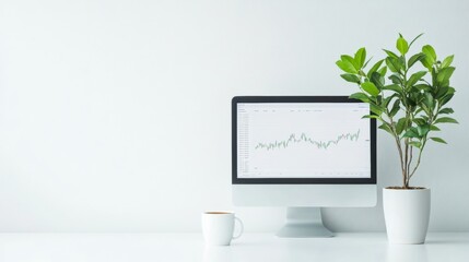Poster - Minimalist Home Office with Cryptocurrency Trading Screen Clean and Modern Work-From-Home Setup