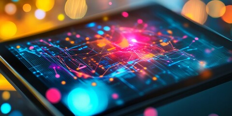 Poster - Glowing Blockchain Over Digital Tablet High-Tech Financial Innovation
