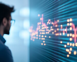 Aufkleber - Futuristic Trading Floor with Digital Graphs and Brokers Under Glowing Lights