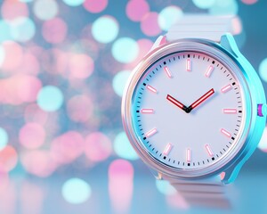 Poster - Futuristic Digital Watch with Neon Glow Against Abstract Background