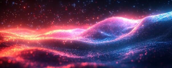 Poster - Futuristic Digital Landscape Cyberpunk Inspired Neon Waves Abstract Technology Background