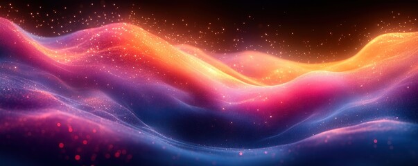 Poster - Vibrant Neon Wave Abstract Background with Glowing Sound Wave Design for Music and Modern Aesthetic