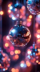 Aufkleber - Futuristic Chrome Holiday Ornament in Vibrant Bokeh Lighting