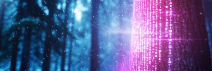 Leinwandbilder - Neon Light Infused Snowy Forest A Futuristic Winter Wonderland