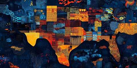 Aufkleber - A colorful, abstract representation of the state of Texas with intricate patterns and designs.