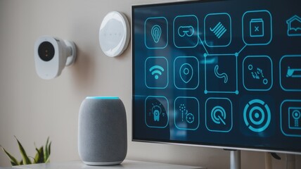 Smart home technology displayed on screen with devices