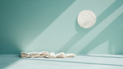 Aufkleber - Surreal Moonlit Study Hall with Scattered Books and Abstract Shadows