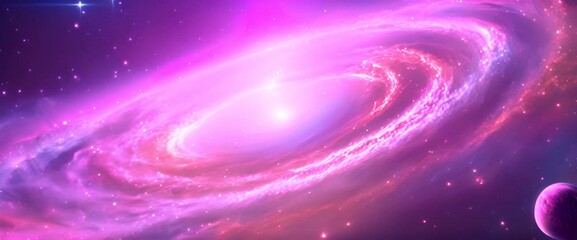 Wall Mural - Amazingly colorful galaxy in outer space, with swirling, sparkling stars, vibrant nebulae in pinks, blues, and purples, and a glowing, radiant core