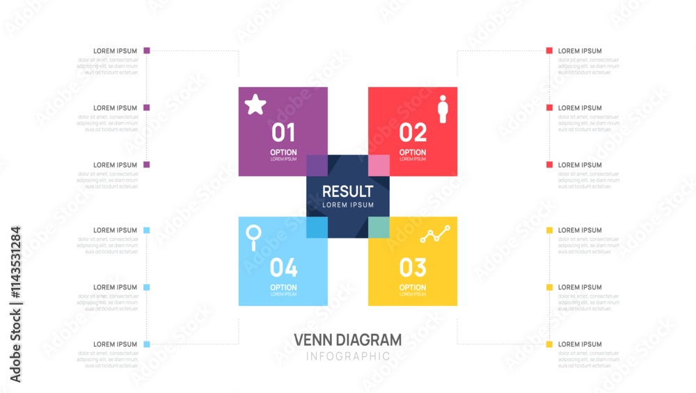 Infographic Venn diagram chart template.4 steps presentation with venn ...
