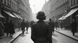 © vitanovski - Vintage Parisian Street Scene With Woman Walking In 1950s Fashion