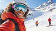 © Ari - Afro woman snowboarding with helmet and goggles at slope snow mountain