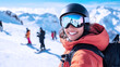 © Ari - Indian woman snowboarding with helmet and goggles at slope snow mountain