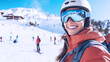 © Ari - Arab woman snowboarding with helmet and goggles at slope snow mountain
