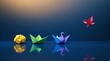 © Stock Photo Zone - Origami Journey: A Metaphorical Representation of Progress, Innovation, and Transformation, Featuring a Crumpled Paper Ball, Paper Boats, a Swan, and a Bird in Flight