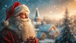 © King558 - Santa claus delivers gifts in a charming winter village under the starry christmas sky