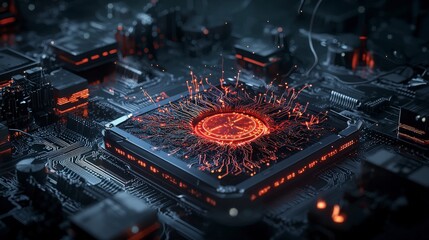 Fototapete - Dynamic digital landscape showcasing nations in a futuristic tech environment close-up view of circuitry and data flow