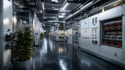 Fototapete - Futuristic power station with energy storage solutions modern industry interior high-tech environment wide angle view