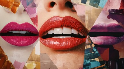 Poster - Colorful Collage of Lips and Abstract Shapes