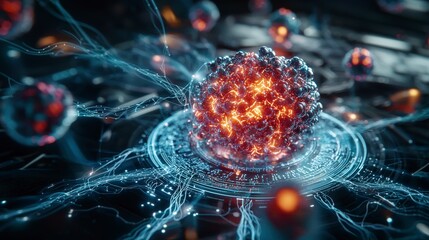 Fototapete - Futuristic deep learning visualization digital landscape abstract art high-tech environment close-up innovation and science