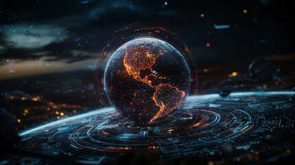 Poster - Futuristic science diplomacy initiatives uniting the world futuristic earth digital art cosmic environment global view