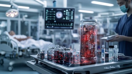 Poster - Innovative ai solutions for healthcare close-up on modern medical visualization in futuristic hospitals