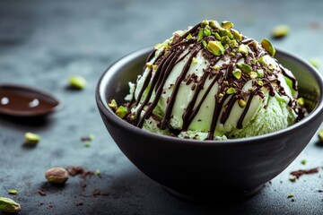 Canvas Print - Pistachio Ice Cream with Chocolate Drizzle