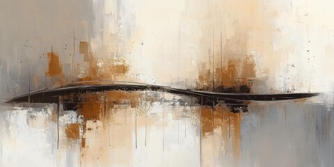 Wall Mural - Abstract painting featuring beige and grey textures.