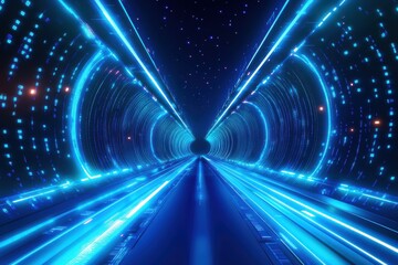 Digital matrix binary code stream blue glowing data futuristic technology background