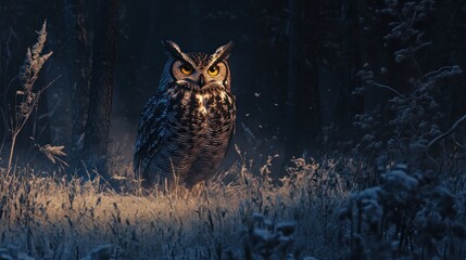 Canvas Print - A Great Horned Owl in the Twilight Forest