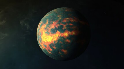 Poster - Stunning overhead view of a massive fiery planet in a cosmic landscape