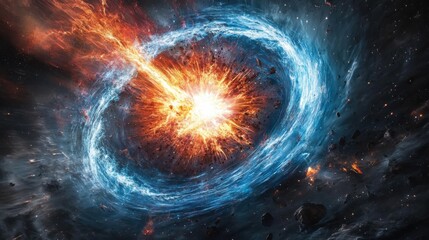 Poster - Stunning depiction of a supernova explosion showcasing color and energy in deep space