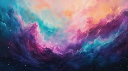 Poster - Stunning cosmic vista featuring a nebula with vibrant colors and swirling clouds in deep space