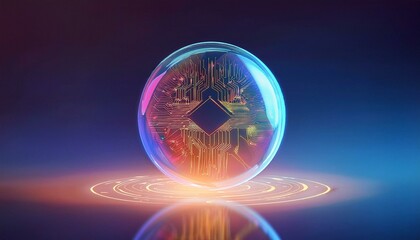 Consumer future and technology concepts: Quantum computing concept, glowing circuits and particles.