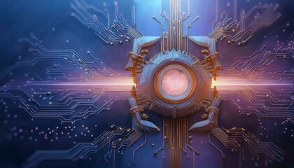 Consumer future and technology concepts: Quantum computing concept, glowing circuits and particles.