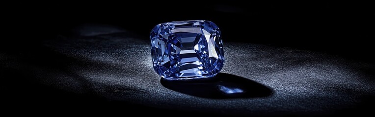 Poster - Radiant blue sapphire elegantly displayed against a deep black background highlighting its brilliance and clarity