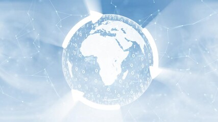 Wall Mural - 3d earth binary data sphere with white recycle arrows animation.