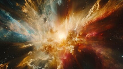 Poster - Dramatic explosion of a supernova illuminating the cosmic landscape with vibrant colors and energy