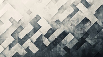 Fototapete - Digital pattern of sharp angular shapes in contrasting shades of white, gray, and black creating an intricate design